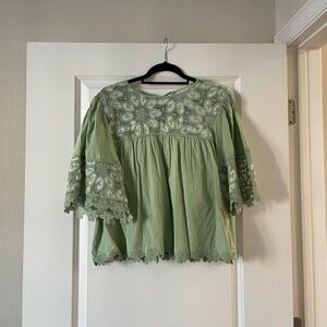 Anthropologie Green Lace Women's Top